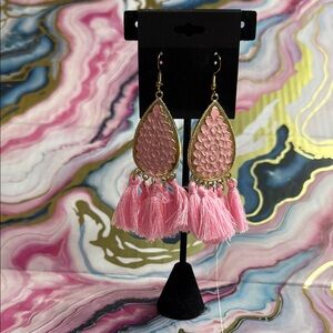 Elegant Pink Teardrop Tassel Earrings